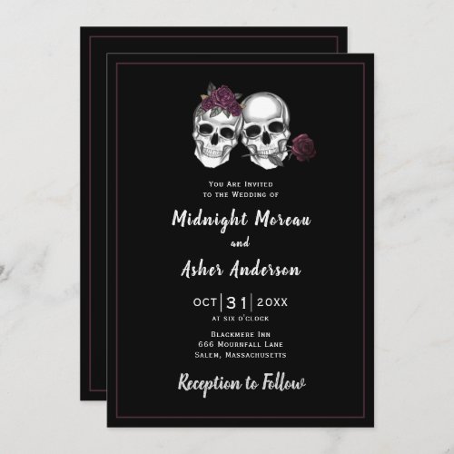 Skull Couple Roses Gothic Wedding Invitation