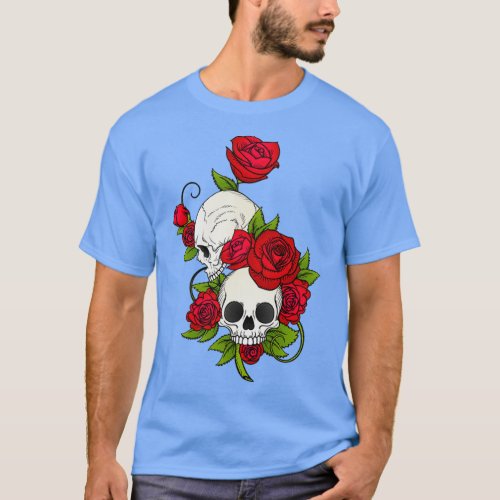 Skull Couple Roses SKULLS DARKNESS MACABRE T_Shirt