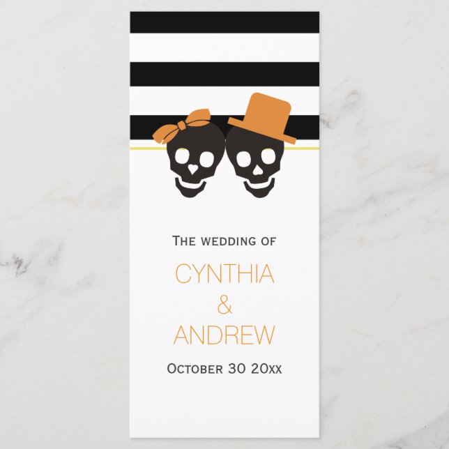 Skull couple, stripes Halloween wedding program (Front)