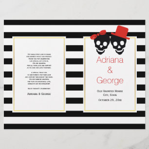 Skull couple stripes red Halloween wedding program