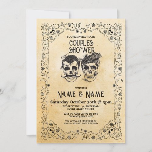 Skull Couples Shower Party Halloween Gothic Invitation