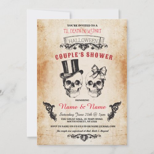 Skull Couples Shower Party Halloween Gothic Invite