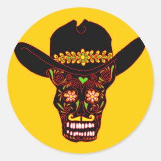 skull cowboy hat classic round sticker