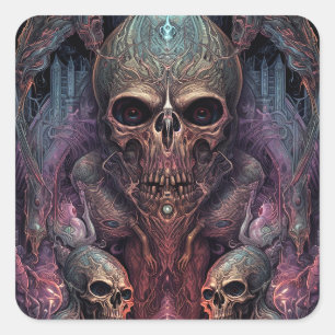 Skull Creepy Surreal Horror Art Square Sticker