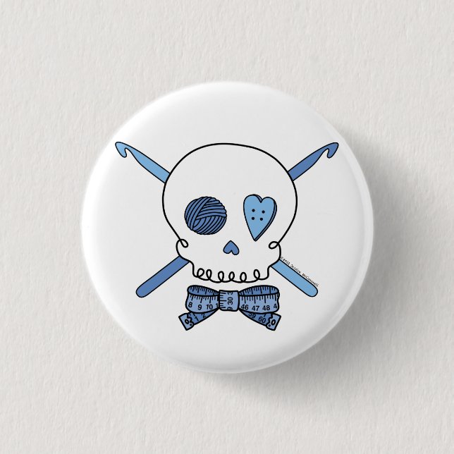 Skull & Crochet Hooks (Blue) Button (Front)