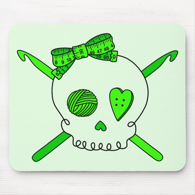Skull & Crochet Hooks (Lime Green Background) Mouse Pad (Front)