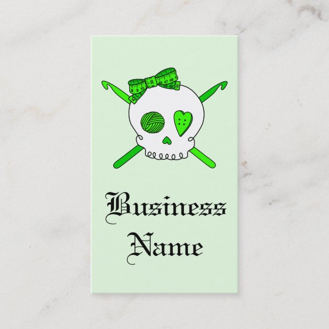 Skull & Crochet Hooks (Lime Green - White Skull) Business Card (Front)