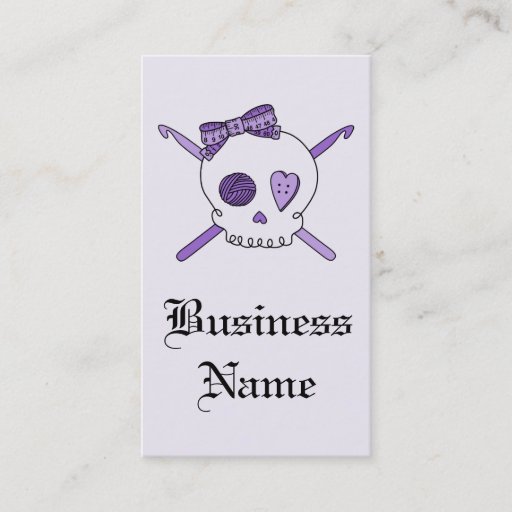 Customizable Skull &amp; Crochet Hooks (Purple Background) Business Card Templates