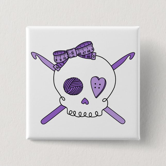 Skull & Crochet Hooks (Purple) Button (Front)