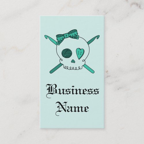 Skull &amp; Crochet Hooks (Turquoise Background) Business Card Template