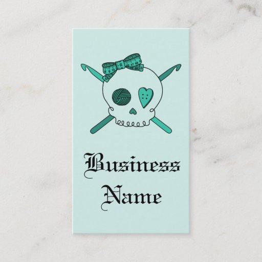Customizable Skull &amp; Crochet Hooks (Turquoise Background) Business Card Template