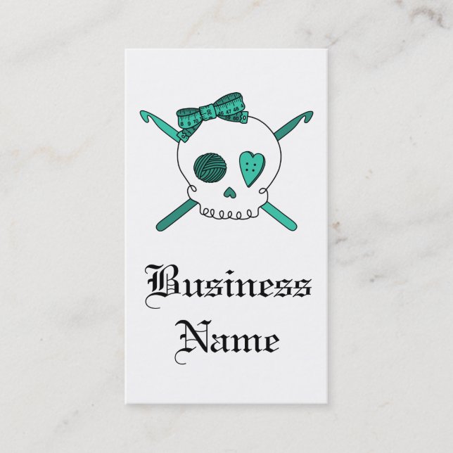 Skull & Crochet Hooks (Turquoise) Business Card (Front)