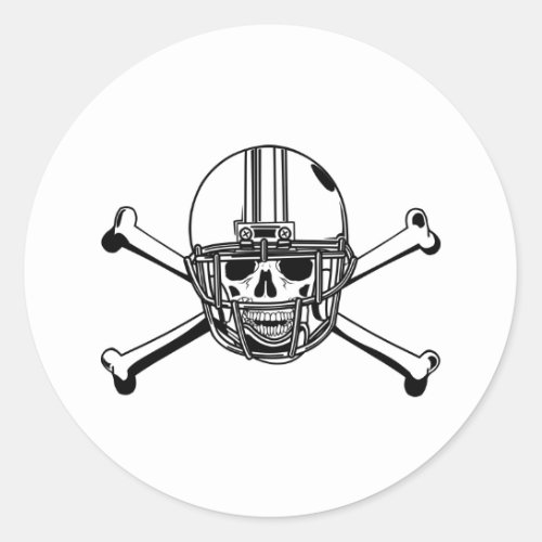 Skull  Cross Bones Football Player Classic Round Sticker