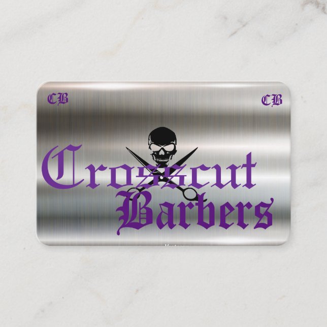 Skull & Cross Scissors on Silver Steel Template Business Card (Front)