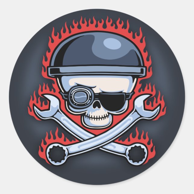 Skull & Cross Wrenches Classic Round Sticker (Front)
