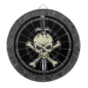 Skull Crossbones and Knife Dartboard With Darts