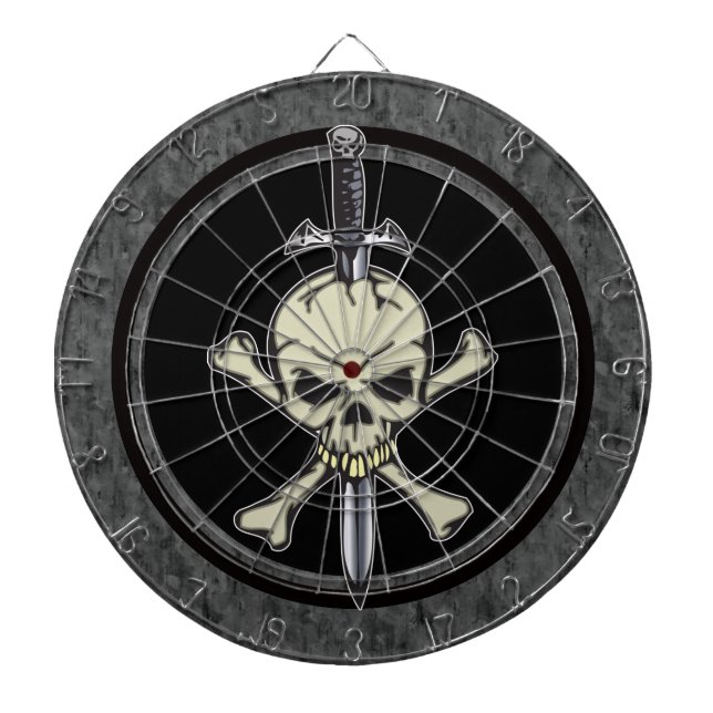 Skull Crossbones and Knife Dartboard With Darts (Front)