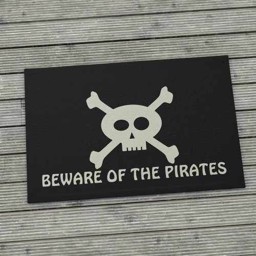 Skull  Crossbones Beware of Pirates Custom Black Doormat