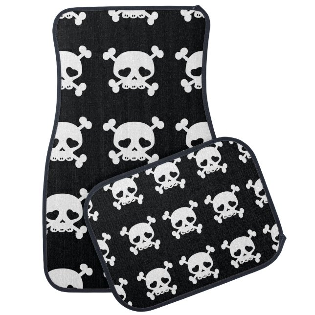 Skull Crossbones: Black-White Pattern. Car Floor Mat (Set)