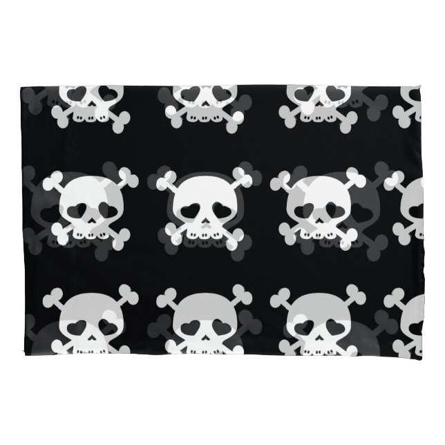 Skull Crossbones: Black-White Pattern. Pillow Case (Front)
