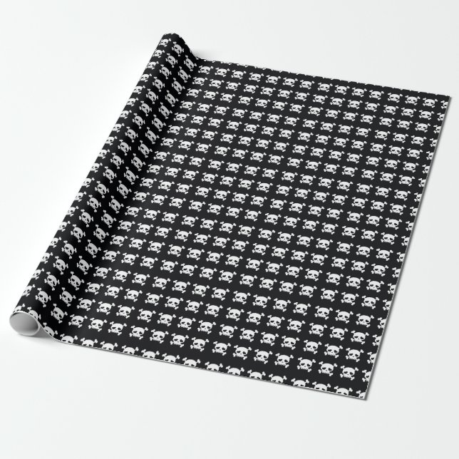 Skull Crossbones: Black-White Pattern. Wrapping Paper (Unrolled)