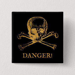 Skull & Crossbones Button Custom Text Gold