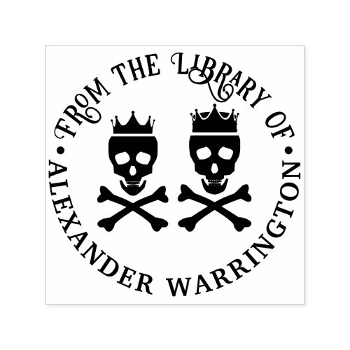 Skull & Crossbones Crowned Couple Library Book Self-inking Stamp