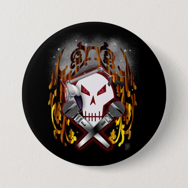 skull & crossbones DJ Pinback Button (Front)