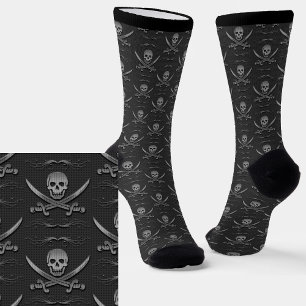 Skull & Crossbones Gray Metallic Look Socks