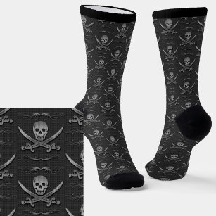 Skull & Crossbones Gray Metallic Look              Socks