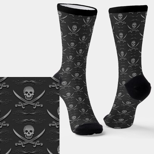 Skull  Crossbones Gray Metallic Look              Socks