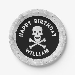 Skull Crossbones Halloween Birthday Plate