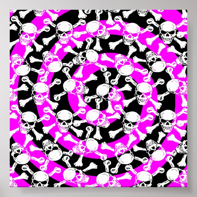 Skull & Crossbones Hypnotic Spirals (Black & Pink) Poster (Front)