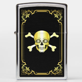 Skull Crossbones/Jolly Roger/Pirate/gold/black Fle Zippo Lighter