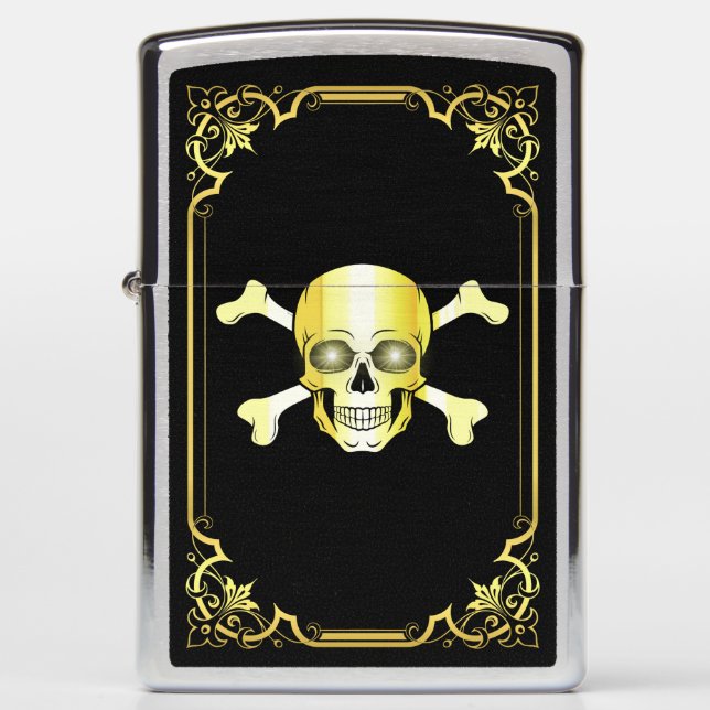 Skull Crossbones/Jolly Roger/Pirate/gold/black Fle Zippo Lighter (Front)