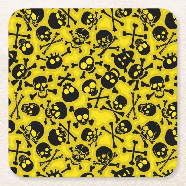 Skull & Crossbones Pattern Square Paper Coaster (Front)