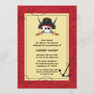 Skull crossbones pirate birthday party invitation