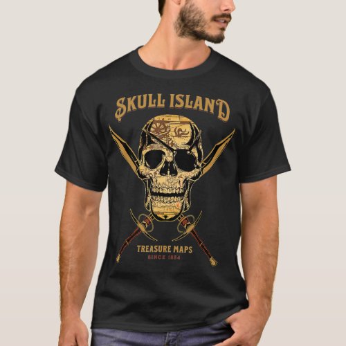 Skull Crossbones Pirate Treasure Map Pirate Sword T_Shirt