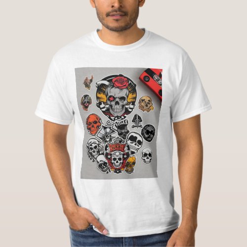 Skull  Crossbones Rock n Roll Sticker  T_Shirt