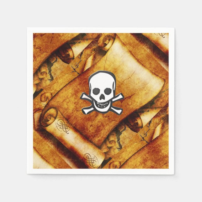 Skull crossbones treasure map scroll pirates napkins (Front)