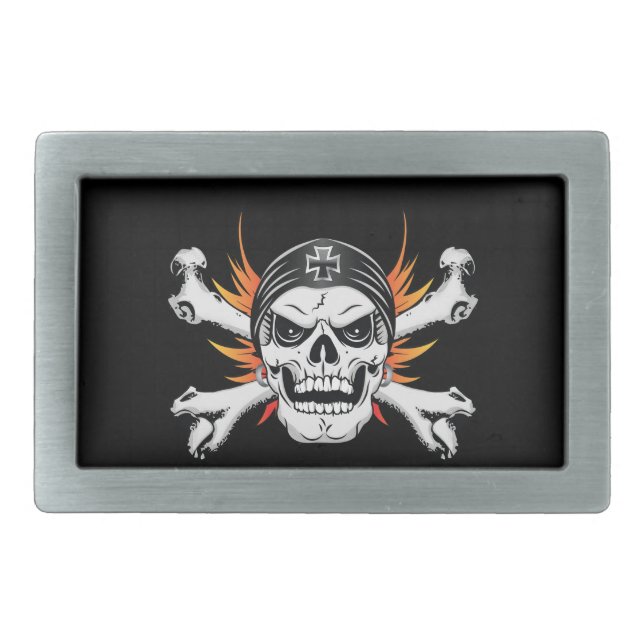 Skull Crossbones with Flaming Wings Belt Buckle (Front)