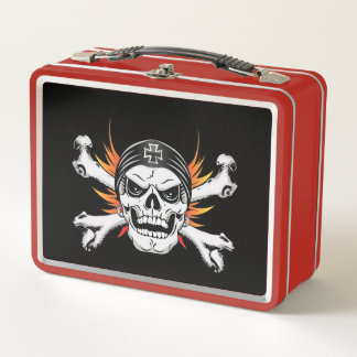 Skull Crossbones with Flaming Wings Metal Lunch Box