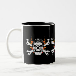 Skull Crossbones with Flaming Wings Two-Tone Coffee Mug
