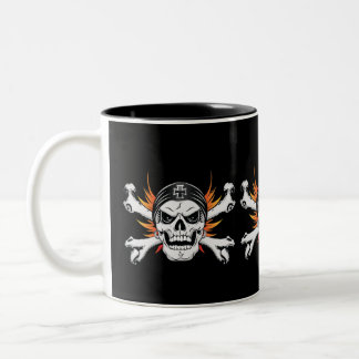 Skull Crossbones with Flaming Wings Two-Tone Coffee Mug