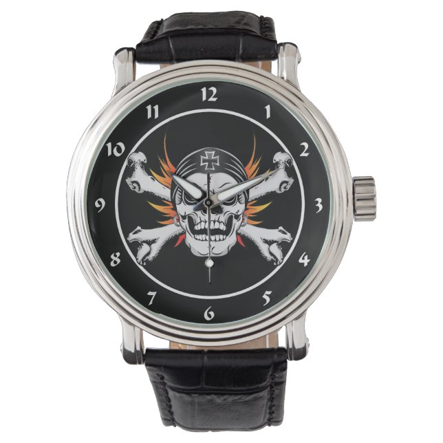 Skull Crossbones with Flaming Wings Watch (Front)