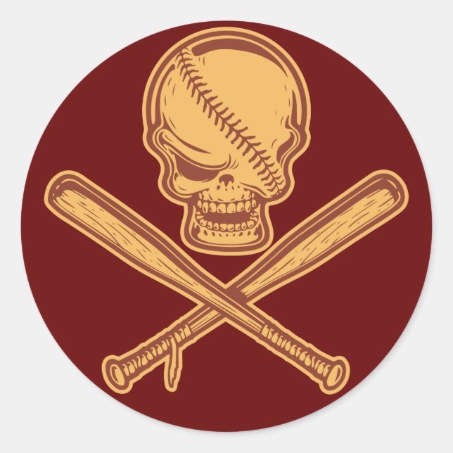 Skull & Crossed Bats 513 Classic Round Sticker (Front)