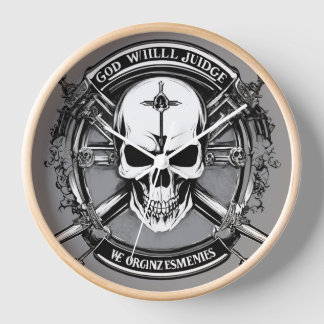 Skull & Crossed Guns Gothic Wall Clock – God Will