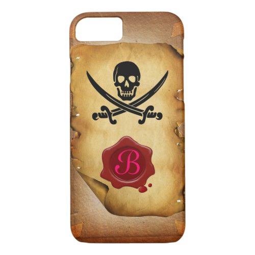 SKULL CROSSED SWORDS  MONOGRAM wax seal parchment iPhone 87 Case