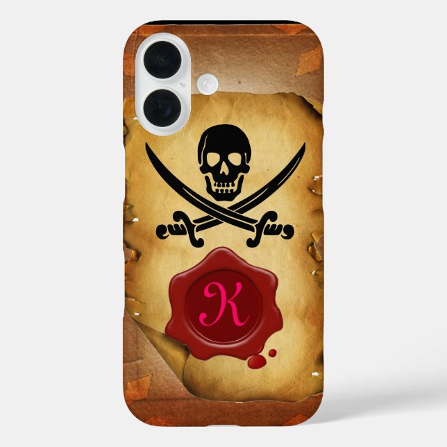 SKULL CROSSED SWORDS  MONOGRAM wax seal parchment Case-Mate iPhone Case (Back)