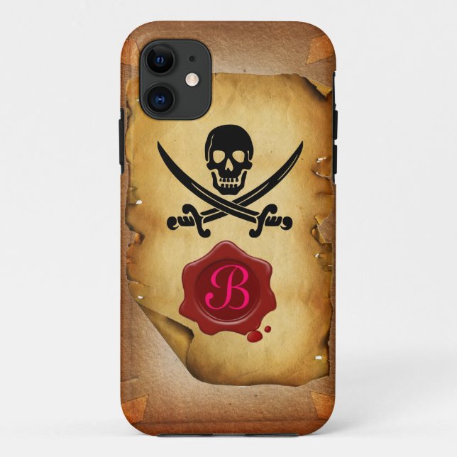 SKULL CROSSED SWORDS  MONOGRAM wax seal parchment Case-Mate iPhone Case (Back)